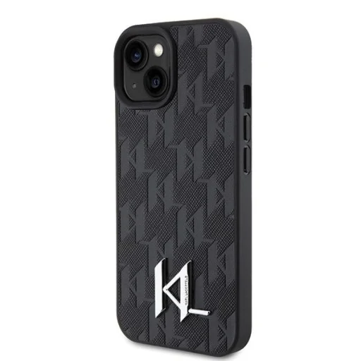 iPhone 15 fekete/fekete Karl Lagerfeld KLHCP15SPKLPKLK kemény tok bőr Monogram Hot Stamp Fém Logó tok - 2