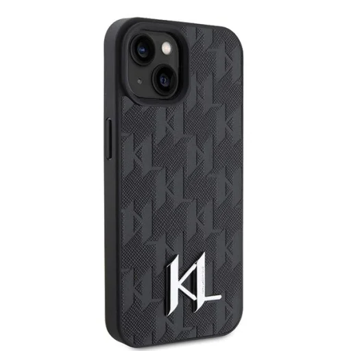 iPhone 15 fekete/fekete Karl Lagerfeld KLHCP15SPKLPKLK kemény tok bőr Monogram Hot Stamp Fém Logó tok - 4