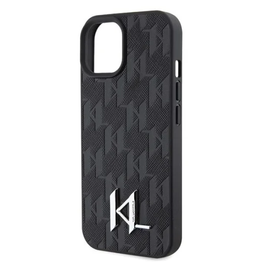 iPhone 15 fekete/fekete Karl Lagerfeld KLHCP15SPKLPKLK kemény tok bőr Monogram Hot Stamp Fém Logó tok - 6
