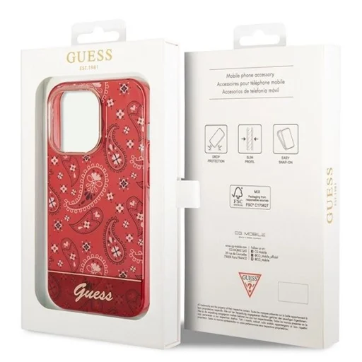 Guess GUHCP14LHGBNHR iPhone 14 Pro 6.1" piros/piros kemény tok Bandana Paisley tok - 8