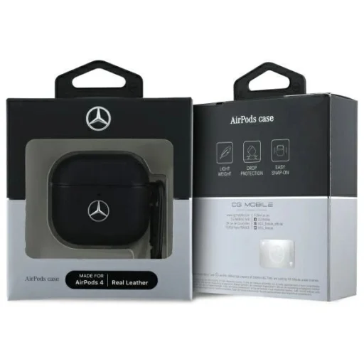 Mercedes MEA4CSLBK AirPods 4 tok fekete/fekete bőr fém logóval tok - 3
