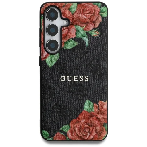 Guess bőr 4G virágmintás fém klasszikus logós MagSafe tok Samsung Galaxy S25 - fekete tok - 3