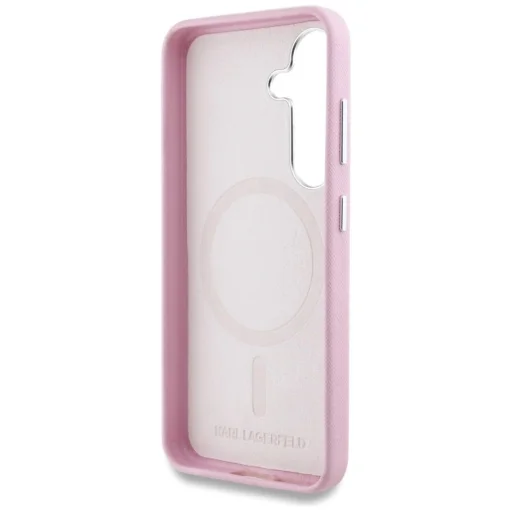 Karl Lagerfeld Saffiano Full Wrapped Elongated Metal Logo MagSafe tok Samsung Galaxy S25+ - Rózsaszín tok - 7