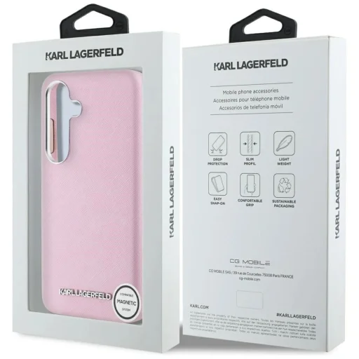 Karl Lagerfeld Saffiano Full Wrapped Elongated Metal Logo MagSafe tok Samsung Galaxy S25+ - Rózsaszín tok - 8
