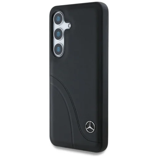 Mercedes Bőr Ívelt Varrásos Tok Samsung Galaxy S25 - Fekete tok - 2