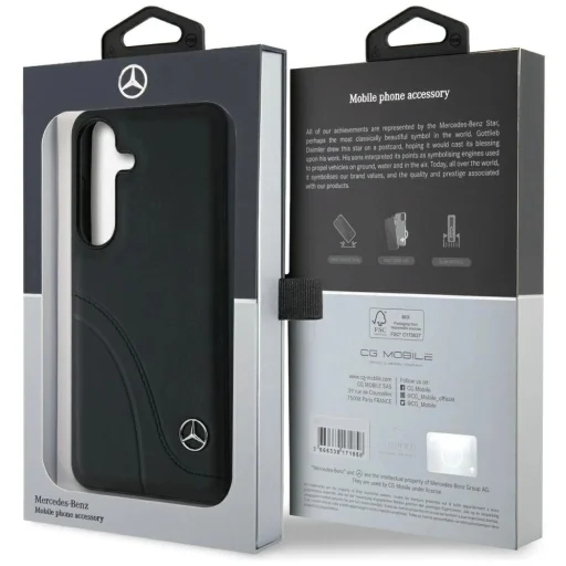 Mercedes Bőr Ívelt Varrásos Tok Samsung Galaxy S25 - Fekete tok - 8