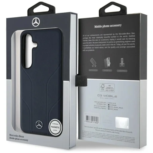 Mercedes Bőr Dombornyomott Vonalak MagSafe tok Samsung Galaxy S25 - Kék - 8