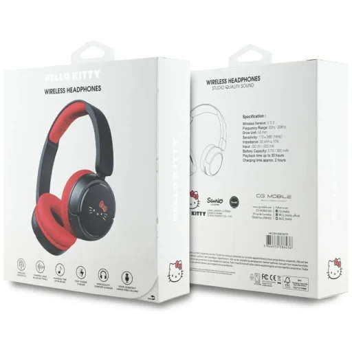 Hello Kitty Face Logo Bluetooth On-Ear Fejhallgatók - Piros - 5