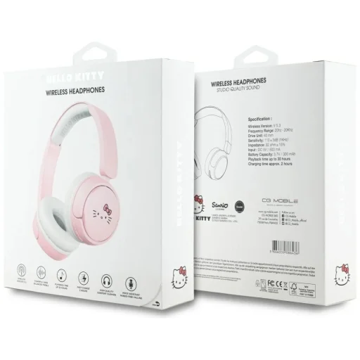 Hello Kitty arc logó Bluetooth on-ear fejhallgató - rózsaszín - 5