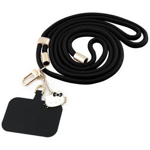 Hello Kitty Patch & Kitty Head Charm univerzális telefontartó nyakpánt - Fekete - 1