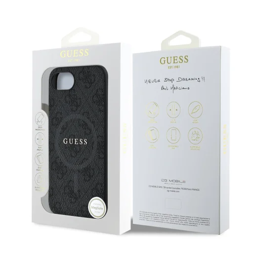  iPhone 16e Guess PU Leather 4G Színes Gyűrűs MagSafe tok Fekete - 7