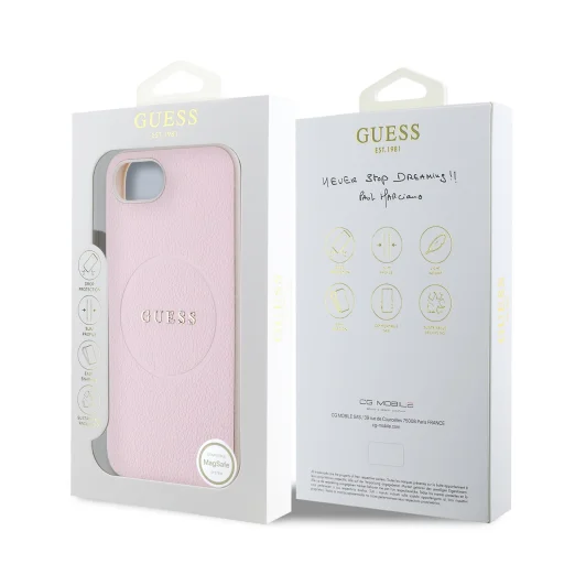  iPhone 16e Guess PU Grained Classic Logo MagSafe rózsaszín tok - 7