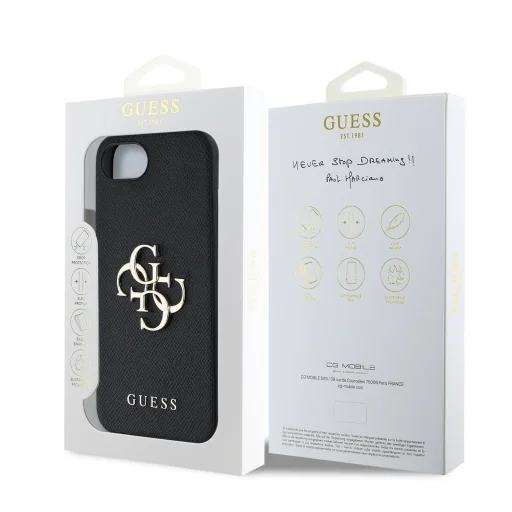  iPhone 16e Fekete Guess PU Grained 4G Metal Logo tok - 7