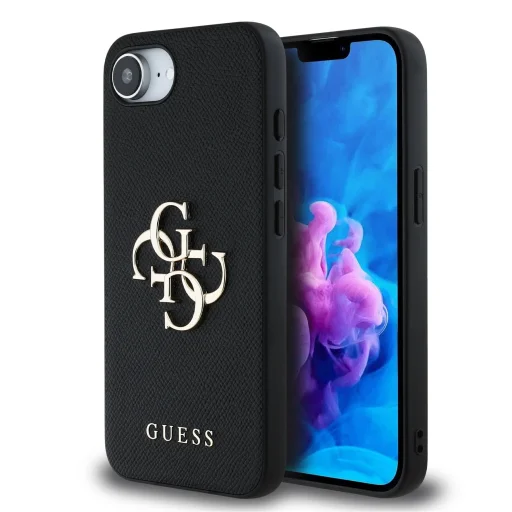 iPhone 16e Fekete Guess PU Grained 4G Metal Logo tok - 1