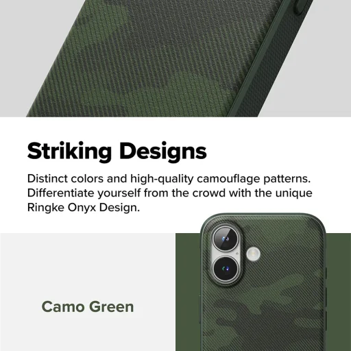  Ringke - Onyx Design - iPhone 16 Plus - Álcázó zöld tok - 2