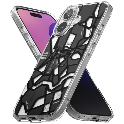 Ringke - Fusion Design - iPhone 16 Plus - Szöul térkép fekete tok - 2