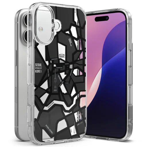 Ringke - Fusion Design - iPhone 16 Plus - Szöul térkép fekete tok - 4