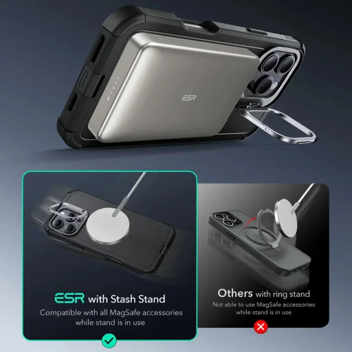  iPhone 16 Pro Zöld ESR Cyber Armor Kitámasztós tok - 7