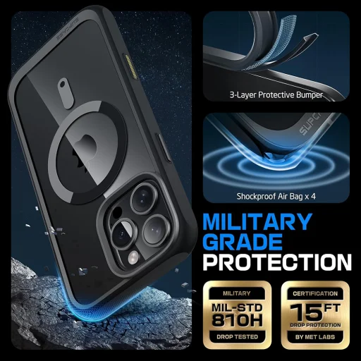  iPhone 16 Pro Max Fekete Supcase - Unicorn Beetle Slim Átlátszó MagSafe tok - 6