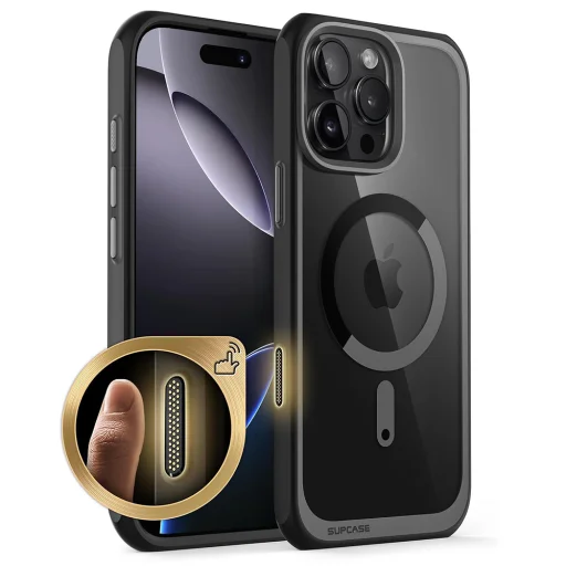  iPhone 16 Pro Max Fekete Supcase - Unicorn Beetle Slim Átlátszó MagSafe tok - 1