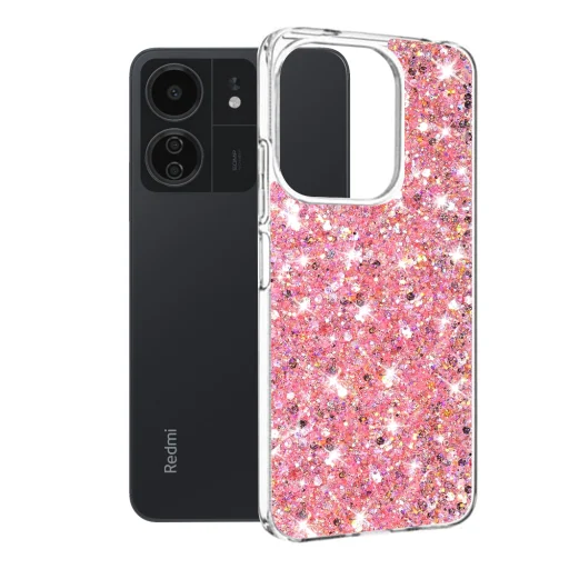 Techsuit - Csillogó Glitter - Xiaomi Redmi 13C 4G / 13C 5G / Poco M6 / C65 - Rózsaszín tok - 1