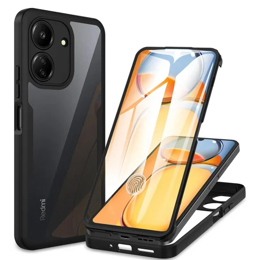 Techsuit - ColorVerse 360 Sorozat + Képernyővédő - Xiaomi Redmi 13C 4G / Poco C65 - Fekete tok - 1