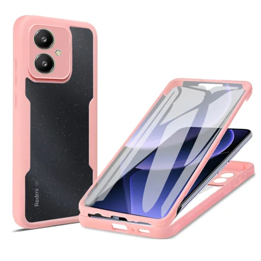 Techsuit - ColorVerse 360 sorozat + Képernyővédő - Xiaomi Redmi 13C 5G / Poco M6 - Rózsaszín tok - 1