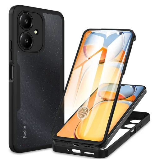 Techsuit - ColorVerse 360 sorozat + Képernyővédő - Xiaomi Redmi 13C 5G / Poco M6 - Fekete tok - 1