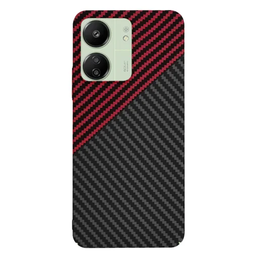Techsuit - Carbonite FiberShell - Xiaomi Redmi 13C 4G / 13C 5G / Poco M6 / C65 - Vörös Vortex tok - 3