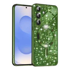 Samsung Galaxy S25 tmavozelené Techsuit luxusné trblietavé MagSafe puzdro