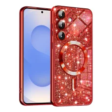 Samsung Galaxy S25 červené Techsuit luxusné trblietavé MagSafe puzdro