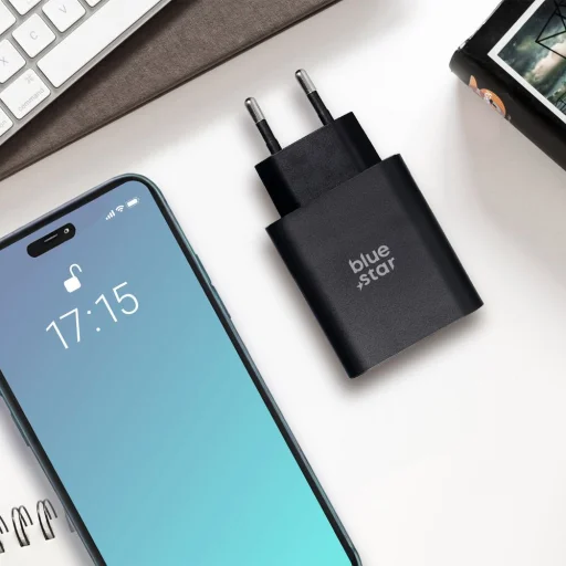 BLUE STAR utazó töltő USB C+USB-A aljzatokkal PD QC4.0 3A 25W TFB-TC-25WPD fekete - 4