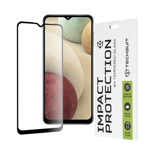  Techsuit - 111D Teljes Kijelző / Teljes Ragasztás Üvegfólia - Samsung Galaxy A02 / M02 / A12 / A12 Nacho / F12 / M12 / A32 5G - Fekete - 1
