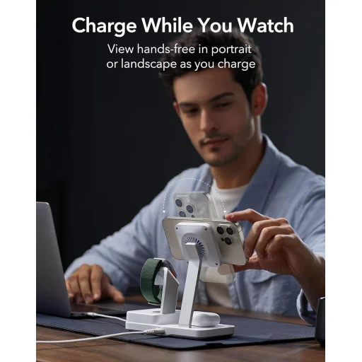  iPhone MagSafe, AirPods, Apple Watch, 100W Fehér ESR Prémium 6 az 1-ben vezeték nélküli töltőállomás HaloLock CryoBoost (6E007) - 7