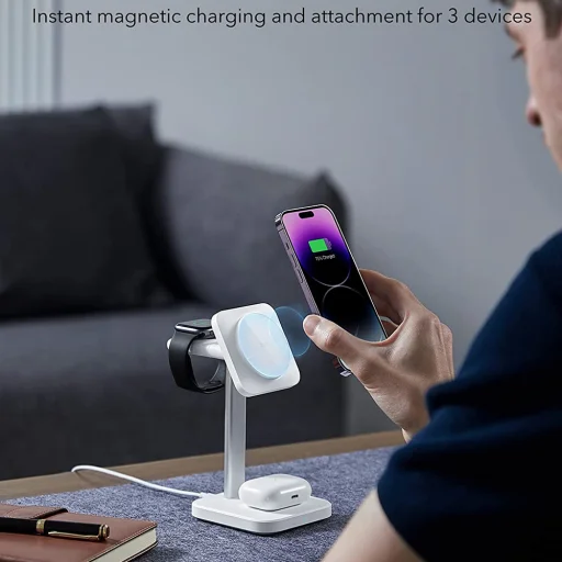  iPhone MagSafe, AirPods Pro és Apple Watch ESR - 3 az 1-ben HaloLock töltőállomás levehető óra töltővel - Fehér - 4