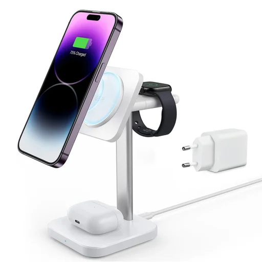  iPhone MagSafe, AirPods Pro és Apple Watch ESR - 3 az 1-ben HaloLock töltőállomás levehető óra töltővel - Fehér - 1