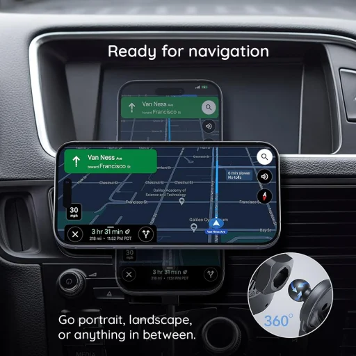 ESR - [3 darabos csomag] Autós tartó vezeték nélküli töltővel CryoBoost (2B513) - kábellel, autós töltővel, MagSafe, Apple MFi - Ezüst - 3