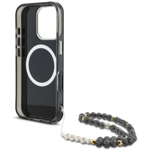  iPhone 16 Pro fekete GUESS tok MagSafe kompatibilis GUHMP16LHPCTPLSK (IML Pálmafák Háromszög Gyöngy Szíjjal) - 2