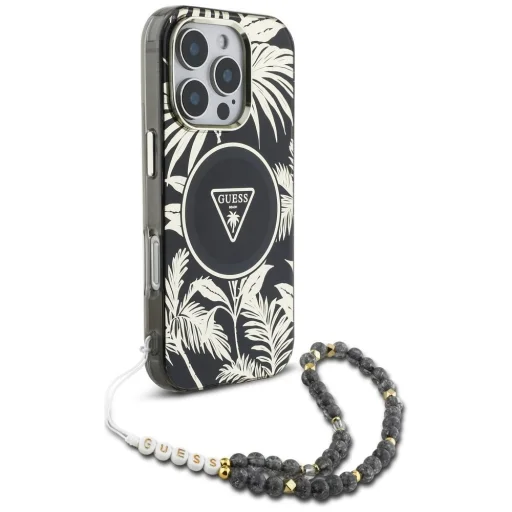  iPhone 16 Pro fekete GUESS tok MagSafe kompatibilis GUHMP16LHPCTPLSK (IML Pálmafák Háromszög Gyöngy Szíjjal) - 5