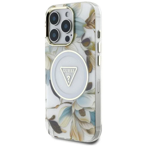  Apple iPhone 16 Pro fehér GUESS tok MagSafe kompatibilitással GUHMP16LHFLPEDH (IML Fém Csillogó Virágok Háromszög) - 8