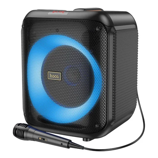  Hoco - Vezeték nélküli hangszóró Elegáns (HA1) - Bluetooth V5.1, TF kártya, USB, AUX, TWS, RGB világítás, 3600mAh, mikrofonnal - Fekete - 2