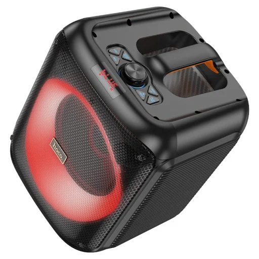  Hoco - Vezeték nélküli hangszóró Elegáns (HA1) - Bluetooth V5.1, TF kártya, USB, AUX, TWS, RGB világítás, 3600mAh, mikrofonnal - Fekete - 4