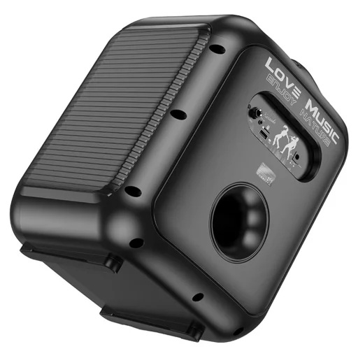  Hoco - Vezeték nélküli hangszóró Elegáns (HA1) - Bluetooth V5.1, TF kártya, USB, AUX, TWS, RGB világítás, 3600mAh, mikrofonnal - Fekete - 5