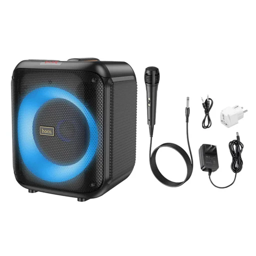  Hoco - Vezeték nélküli hangszóró Elegáns (HA1) - Bluetooth V5.1, TF kártya, USB, AUX, TWS, RGB világítás, 3600mAh, mikrofonnal - Fekete - 6
