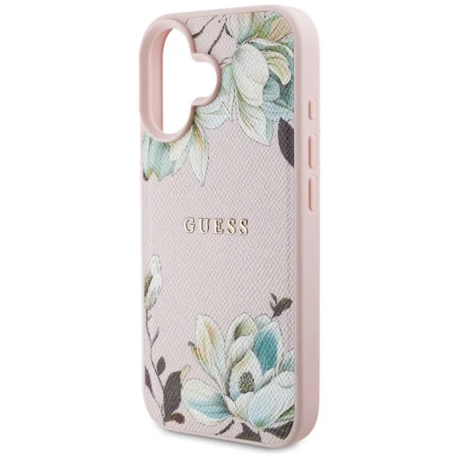  iPhone 16 GUESS tok MagSafe kompatibilis GUHMP16SPGNMPLMP (PU Szemcsés Virágok Klasszikus Logó) rózsaszín tok - 4