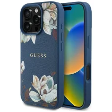  iPhone 16 Pro Max GUESS tok, MagSafe kompatibilis GUHMP16XPGNMPLMB (PU Grained Flowers Classic Logo) kék tok
