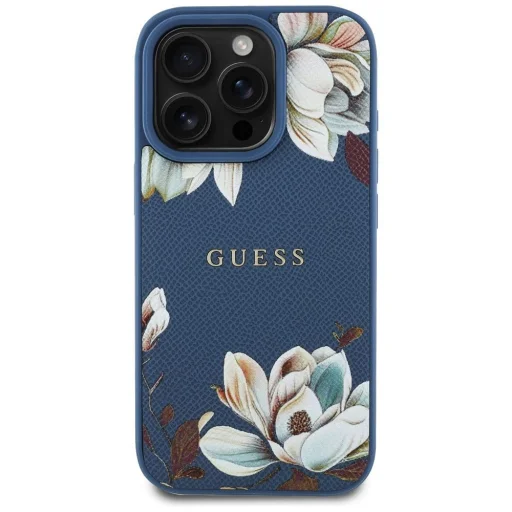  iPhone 16 Pro Max GUESS tok, MagSafe kompatibilis GUHMP16XPGNMPLMB (PU Grained Flowers Classic Logo) kék tok - 3
