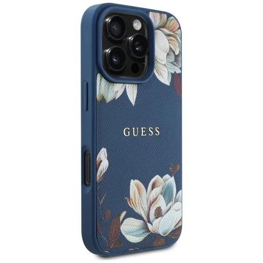 iPhone 16 Pro Max GUESS tok, MagSafe kompatibilis GUHMP16XPGNMPLMB (PU Grained Flowers Classic Logo) kék tok - 4