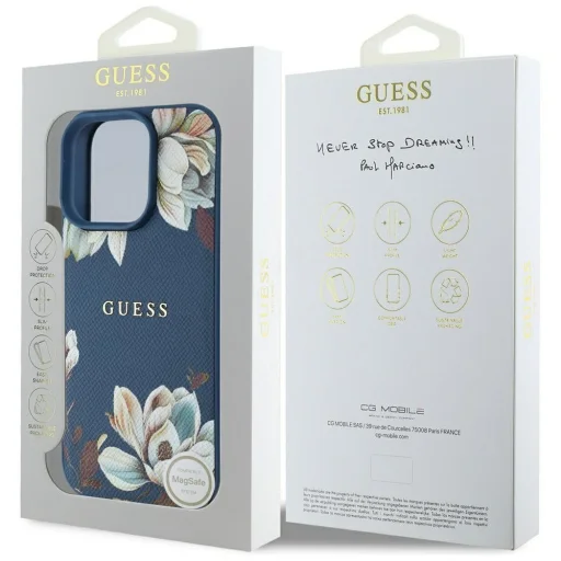  iPhone 16 Pro Max GUESS tok, MagSafe kompatibilis GUHMP16XPGNMPLMB (PU Grained Flowers Classic Logo) kék tok - 8