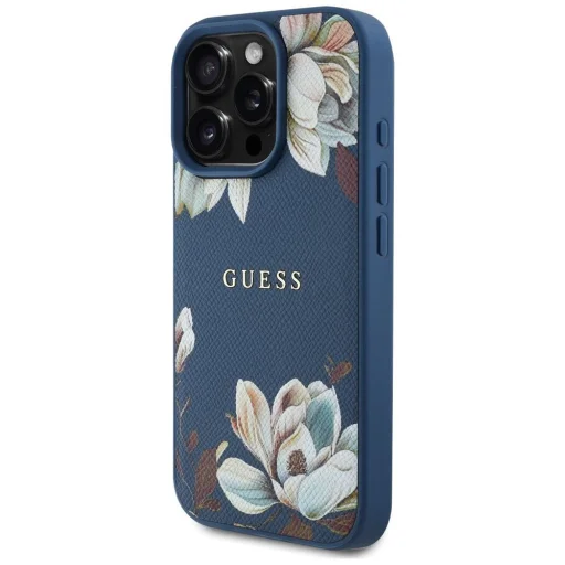  iPhone 16 Pro Max GUESS tok, MagSafe kompatibilis GUHMP16XPGNMPLMB (PU Grained Flowers Classic Logo) kék tok - 2